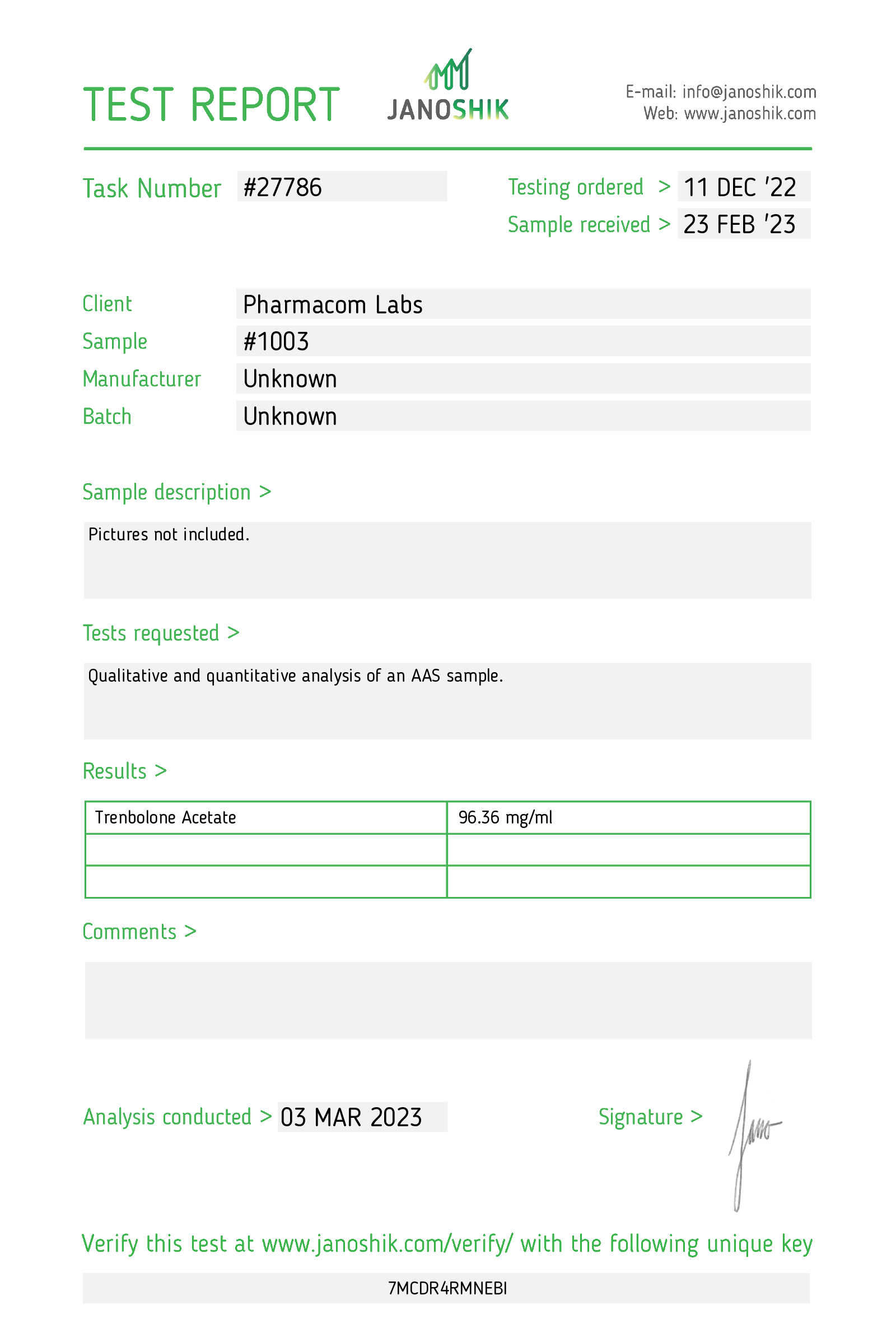 Pharmatren A 100 - Jano test